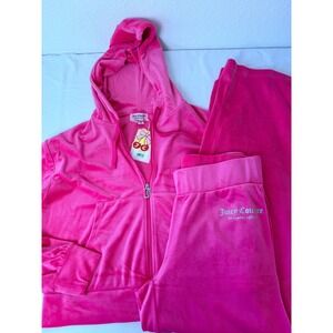 Juicy Couture Pink party Velour Tracksuit set Hoodie Pants Set Rhinestone Small